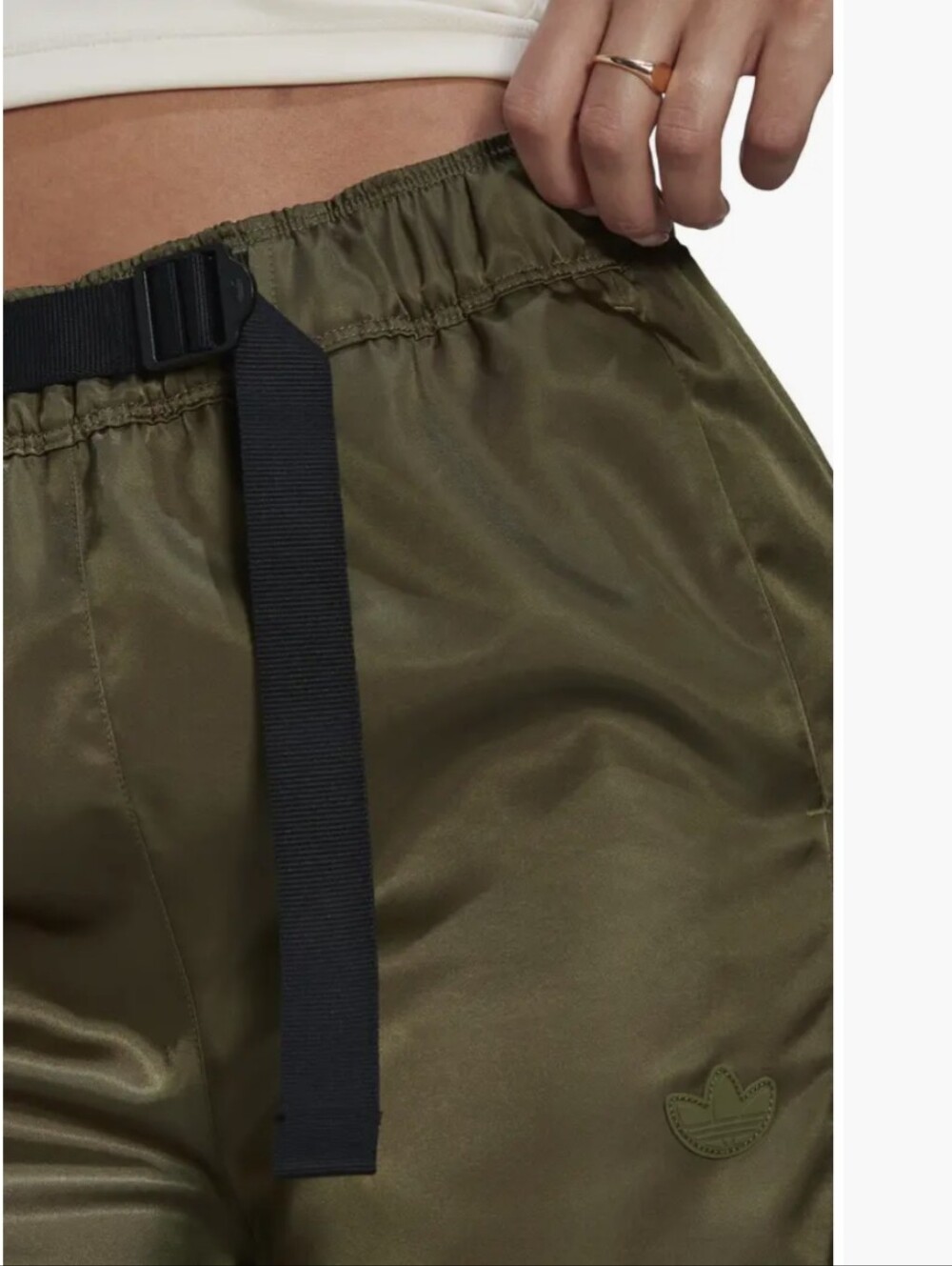 Adidas Wide Leg Satin Pants Focus Olive Loose Fit Bottoms Size Small - Picture 4 of 13